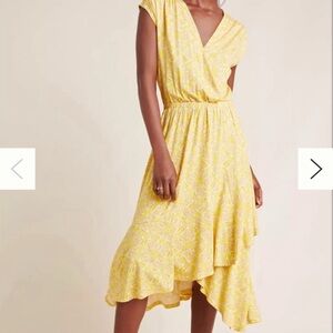 Maeve Asymmetrical Yellow Dress with Pattern